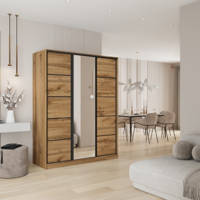 Szafa Przesuwna PINA 150 cm z Lustrem Szafa Trzydrzwiowa z Szufladami