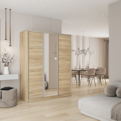 Szafa Przesuwna TARI 150 cm z Lustrem Szafa Trzydrzwiowa z Szufladami