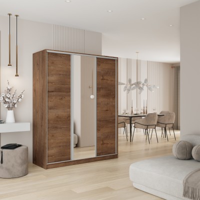 Szafa Przesuwna TARI 150 cm z Lustrem Szafa Trzydrzwiowa z Szufladami