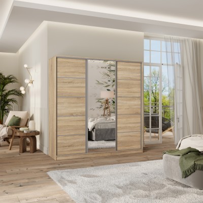 Szafa Przesuwna PINA 180 cm z Lustrem Szafa Trzydrzwiowa z Szufladami