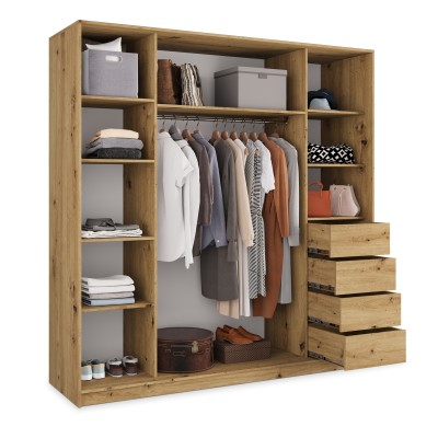 Szafa Przesuwna PINA 180 cm z Lustrem Szafa Trzydrzwiowa z Szufladami