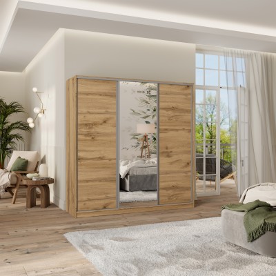 Szafa Przesuwna TARI 180 cm z Lustrem Szafa Trzydrzwiowa z Szufladami