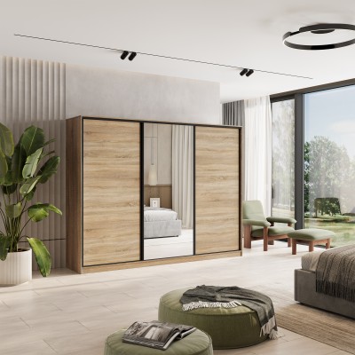 Szafa Przesuwna TARI 235 cm z Lustrem Szafa Trzydrzwiowa z Szufladami