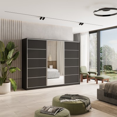 Szafa Przesuwna PINA 250 cm z Lustrem Szafa Trzydrzwiowa z Szufladami