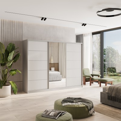 Szafa Przesuwna PINA 250 cm z Lustrem Szafa Trzydrzwiowa z Szufladami