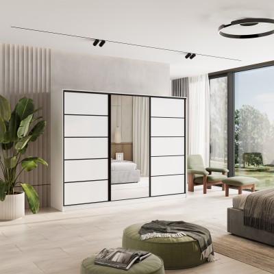 Szafa Przesuwna PINA 250 cm z Lustrem Szafa Trzydrzwiowa z Szufladami