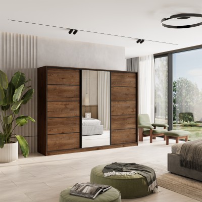 Szafa Przesuwna PINA 250 cm z Lustrem Szafa Trzydrzwiowa z Szufladami