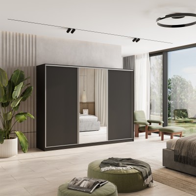 Szafa Przesuwna TARI 250 cm z Lustrem Szafa Trzydrzwiowa z Szufladami