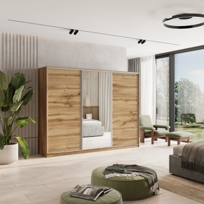 Szafa Przesuwna TARI 250 cm z Lustrem Szafa Trzydrzwiowa z Szufladami