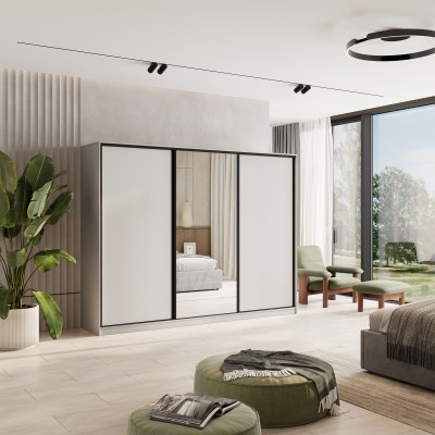 Szafa Przesuwna TARI 250 cm z Lustrem Szafa Trzydrzwiowa z Szufladami