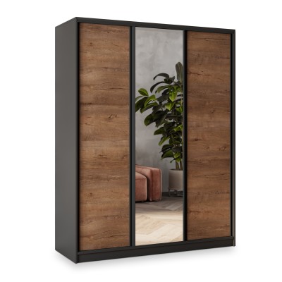 Szafa Przesuwna SORE 150 cm z Lustrem Szafa Trzydrzwiowa z Szufladami