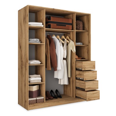 Szafa Przesuwna SORE 150 cm z Lustrem Szafa Trzydrzwiowa z Szufladami