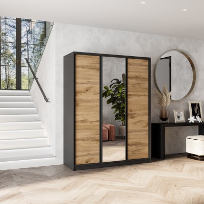 Szafa Przesuwna SORE 150 cm z Lustrem Szafa Trzydrzwiowa z Szufladami