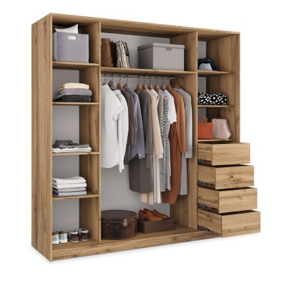 Szafa Przesuwna NATA 180 cm z Lustrem Szafa Trzydrzwiowa z Szufladami