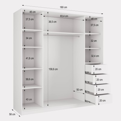 Szafa Przesuwna NATA 180 cm z Lustrem Szafa Trzydrzwiowa z Szufladami