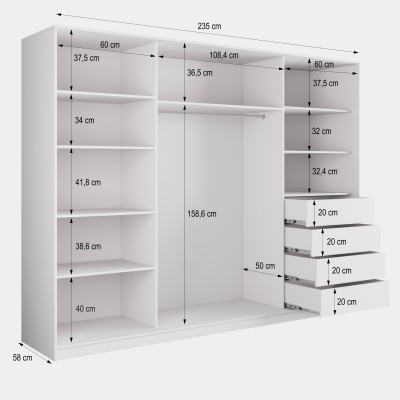 Szafa Przesuwna NATA 235 cm z Lustrem Szafa Trzydrzwiowa z Szufladami