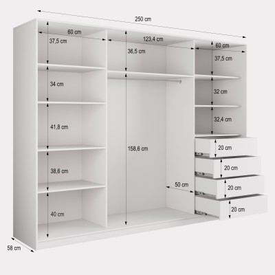 Szafa Przesuwna NATA 250 cm z Lustrem Szafa Trzydrzwiowa z Szufladami