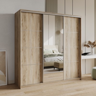 Szafa Przesuwna VARO 180 cm z Lustrem Szafa Trzydrzwiowa z Szufladami