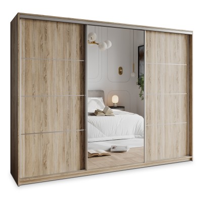 Szafa Przesuwna VARO 250 cm z Lustrem Szafa Trzydrzwiowa z Szufladami