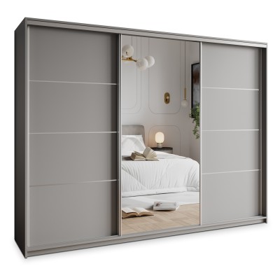 Szafa Przesuwna VARO 250 cm z Lustrem Szafa Trzydrzwiowa z Szufladami