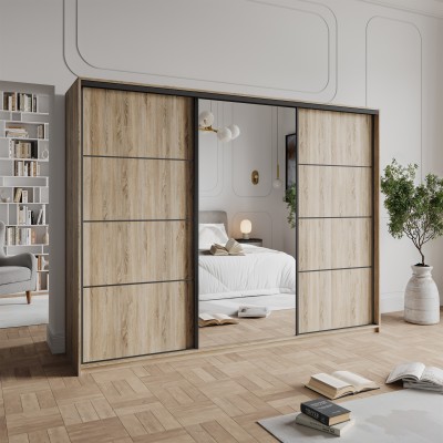 Szafa Przesuwna VARO 250 cm z Lustrem Szafa Trzydrzwiowa z Szufladami