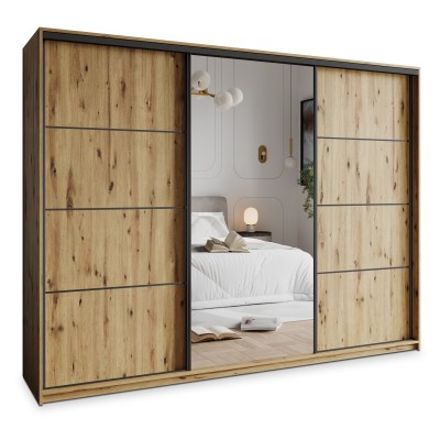 Szafa Przesuwna VARO 250 cm z Lustrem Szafa Trzydrzwiowa z Szufladami