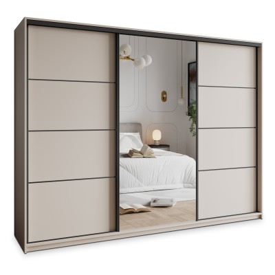 Szafa Przesuwna VARO 250 cm z Lustrem Szafa Trzydrzwiowa z Szufladami