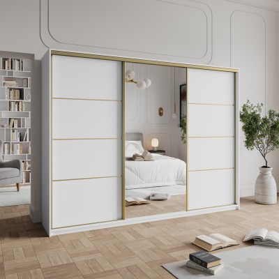 Szafa Przesuwna VARO 250 cm z Lustrem Szafa Trzydrzwiowa z Szufladami