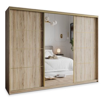 Szafa Przesuwna VARO 250 cm z Lustrem Szafa Trzydrzwiowa z Szufladami