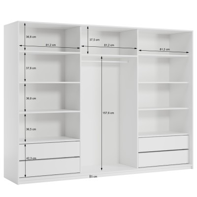 Szafa Przesuwna TAVI 250 cm z Lustrem Szafa Trzydrzwiowa z Szufladami