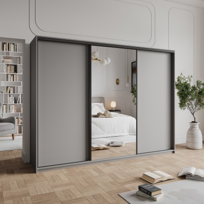 Szafa Przesuwna TAVI 250 cm z Lustrem Szafa Trzydrzwiowa z Szufladami