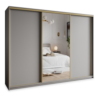 Szafa Przesuwna TAVI 250 cm z Lustrem Szafa Trzydrzwiowa z Szufladami