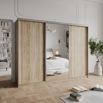 Szafa Przesuwna TAVI 250 cm z Lustrem Szafa Trzydrzwiowa z Szufladami