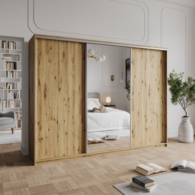 Szafa Przesuwna TAVI 250 cm z Lustrem Szafa Trzydrzwiowa z Szufladami