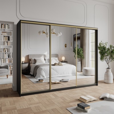 Szafa Przesuwna RIEN 250 cm z Lustrem Szafa Trzydrzwiowa z Szufladami