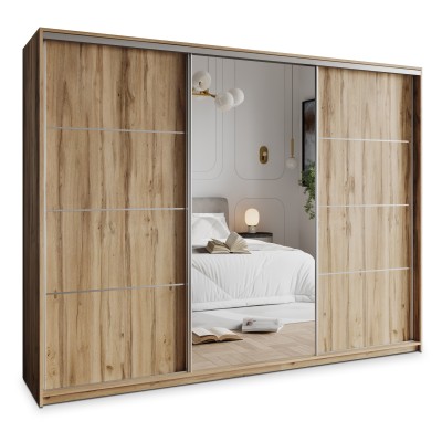 Szafa Przesuwna VARO 250 cm z Lustrem Szafa Trzydrzwiowa z Szufladami