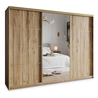 Szafa Przesuwna VARO 250 cm z Lustrem Szafa Trzydrzwiowa z Szufladami