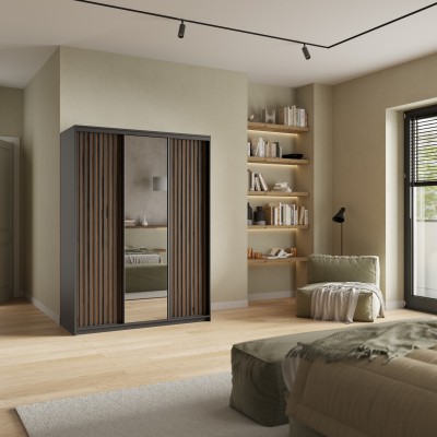 Szafa Przesuwna ORRA 150 cm z Lustrem Szafa Trzydrzwiowa z Szufladami