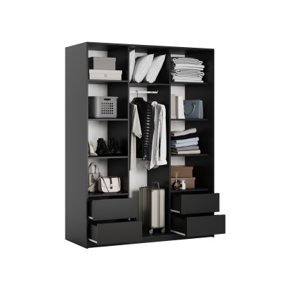 Szafa Przesuwna ORRA 150 cm z Lustrem Szafa Trzydrzwiowa z Szufladami