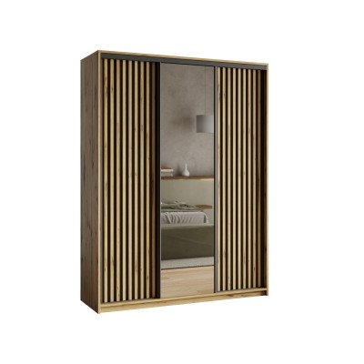 Szafa Przesuwna ORRA 150 cm z Lustrem Szafa Trzydrzwiowa z Szufladami