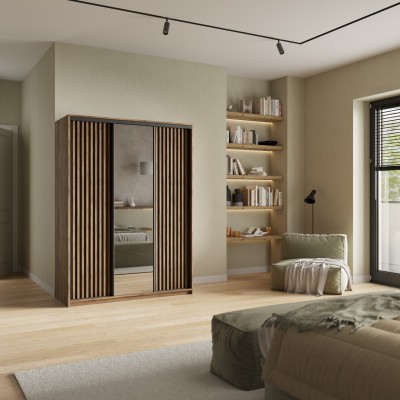 Szafa Przesuwna ORRA 150 cm z Lustrem Szafa Trzydrzwiowa z Szufladami