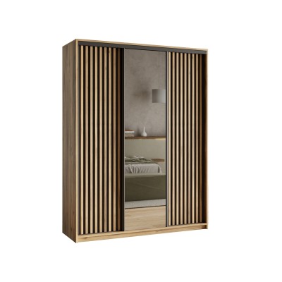 Szafa Przesuwna ORRA 150 cm z Lustrem Szafa Trzydrzwiowa z Szufladami