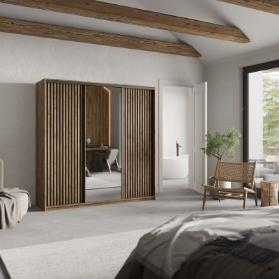 Szafa Przesuwna ORRA 180 cm z Lustrem Szafa Trzydrzwiowa z Szufladami