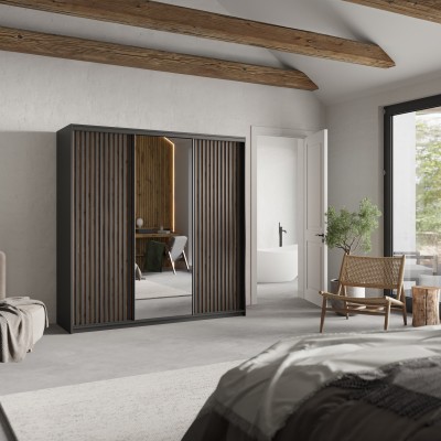 Szafa Przesuwna ORRA 200 cm z Lustrem Szafa Trzydrzwiowa z Szufladami