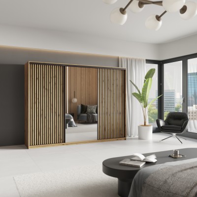 Szafa Przesuwna ORRA 250 cm z Lustrem Szafa Trzydrzwiowa z Szufladami