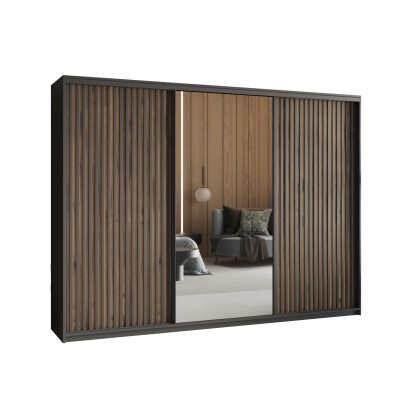 Szafa Przesuwna ORRA 270 cm z Lustrem Szafa Trzydrzwiowa z Szufladami