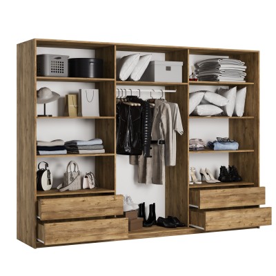 Szafa Przesuwna ORRA 270 cm z Lustrem Szafa Trzydrzwiowa z Szufladami