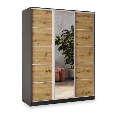 Szafa Przesuwna NATA 150 cm z Lustrem Szafa Trzydrzwiowa z Szufladami