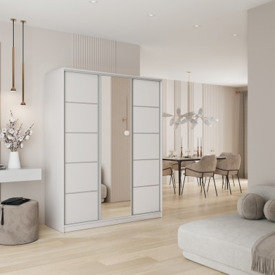 Szafa Przesuwna PINA 160 cm z Lustrem Szafa Trzydrzwiowa z Szufladami