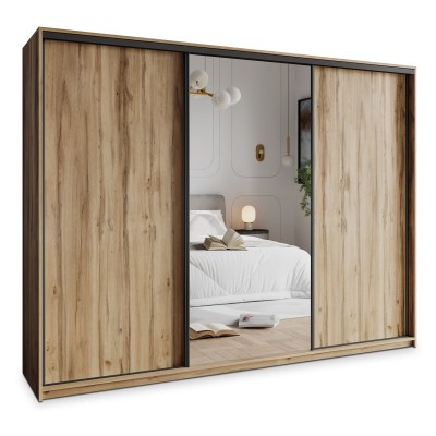 Szafa Przesuwna TAVI 250 cm z Lustrem Szafa Trzydrzwiowa z Szufladami